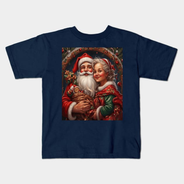 Nostalgic Mr and Mrs Claus Festive Christmas Couple Kids T-Shirt by taiche